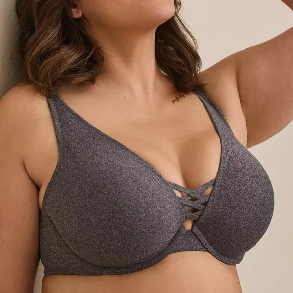 TORRID CURVE XO PUSH UP PLUNGE BRA 46DD CHARCOAL LACE UP SEXY SUPPORT **NWT** - Picture 10 of 10